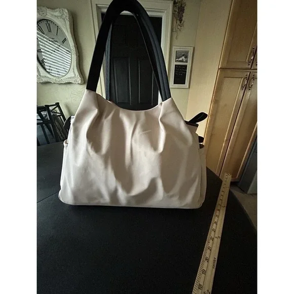 Large Kate Spade Diaper Bag Tan/pink Nylon Easy Wipe Down Shoulder Strap Clean - Picture 7 of 15